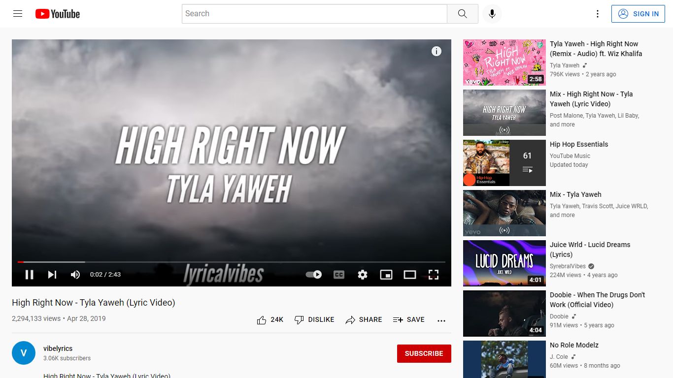 High Right Now - Tyla Yaweh (Lyric Video) - YouTube